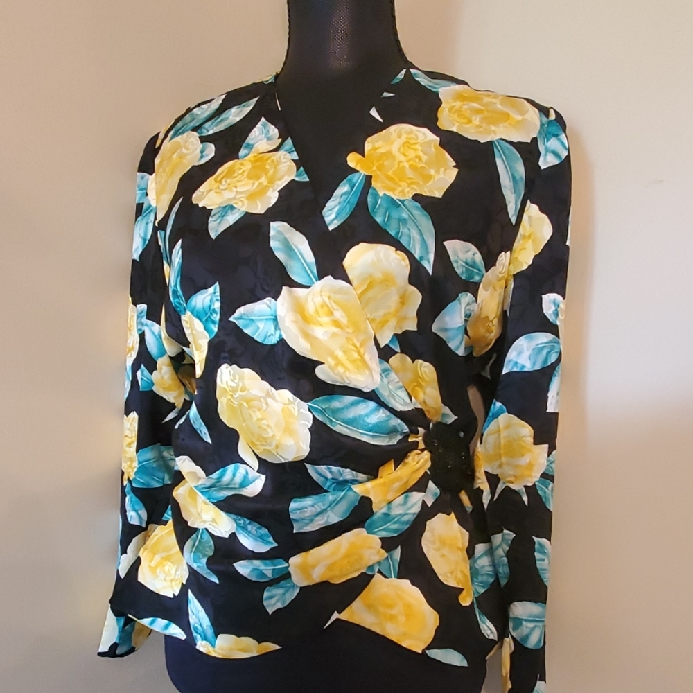 Vintage Adrianna Papell Beaded Silk Wrap Top